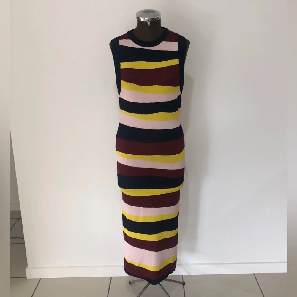 Sass and bide XS fitted high neck stripe midi knit dress - Picture 1 of 16